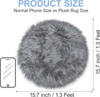 15.7 Inch Grey Mini Round Faux Fur Sheepskin Rugs Small Fluffy Circle Rug for Bedroom Dorm Living Room Shag Circular Carpet Mini Small Size for Nail Desk Sofa Couch Seat Cushion Photographing
