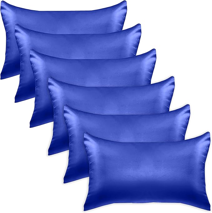 Elegant Comfort 6-Pack Cooling Viscose Satin Pillowcase Set with Hidden Zipper Closure, Silky Smooth for Hair and Skin Care-Beautiful Gift Box-6-Piece Satin Pillowcase Set, Standard/Queen, Royal Blue