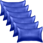 Elegant Comfort 6-Pack Cooling Viscose Satin Pillowcase Set with Hidden Zipper Closure, Silky Smooth for Hair and Skin Care-Beautiful Gift Box-6-Piece Satin Pillowcase Set, Standard/Queen, Royal Blue
