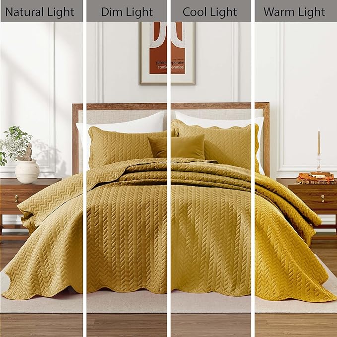 IR Imperial Rooms Twin Quilt Bedding Set Size (68” x 86”) + 1 Pillow Shams (20” x 26” + 2”) - 2 Pcs All Season Lightweight Reversible Microfiber Coverlet Embossed Quilt Bedspread (Ochre)
