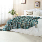 Multi-Color Teal Cable Woven Throw Blanket for Couch,60"X80" Boho Style Textured Blankets for Home Decor,Super Soft Warm Cozy Chunky Blanket with Decorative Tassels for Bed and Sofa