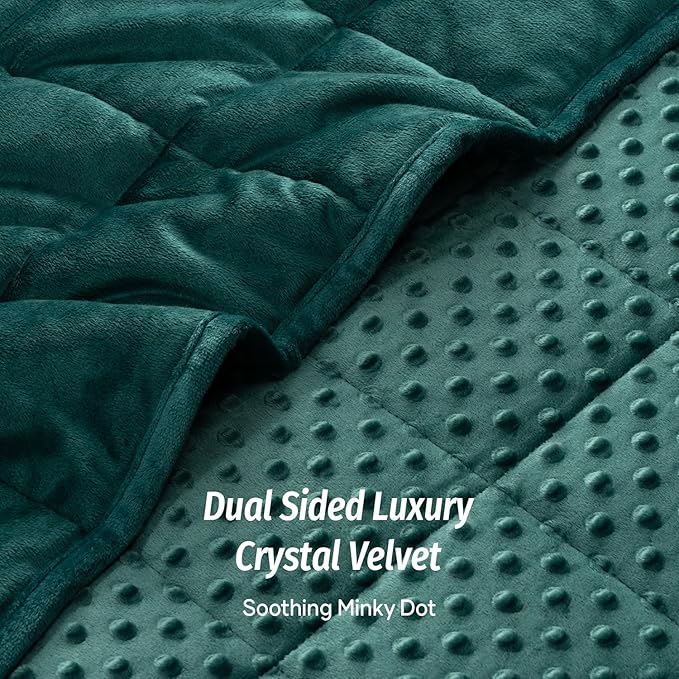 Wemore Minky Dot Weighted Blanket for Adults Queen Size 12 lbs, Soft Cozy Heavy Blanket for Bed and Couch, Breathable Blanket for All-Season with Glass Beads, Dark Green 60 x 80 inches