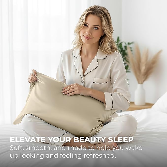 Satin Pillowcase 2 Pack - Queen Size (20"x30", Champagne Gold) - Silky Pillow Cases for Hair and Skin - Satin Pillow Covers with Envelope Closure - Extra Soft Premium Microfiber