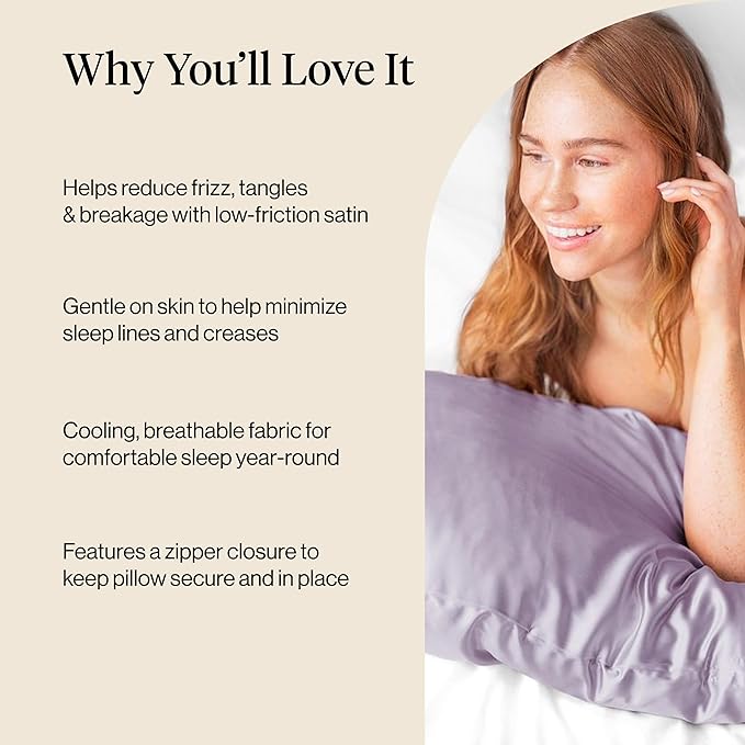 Kitsch Satin Pillowcase with Zipper for Hair & Skin - Softer Than Silk Pillow Cases, Smooth Cooling Satin Pillow Case, Wrinkle-Free, Machine Washable, Pillow Cases Standard Size 19x26 - Lavender