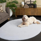 SAFAVIEH Washable Rug Faux Rabbit Fur Shag Collection - 5' x 7' Oval, Ivory, Slip Resistant & Easy Cleaning, Ideal for Living Room, Bedroom, Kids Playroom, Nursery, Dining Space (FRF100A)