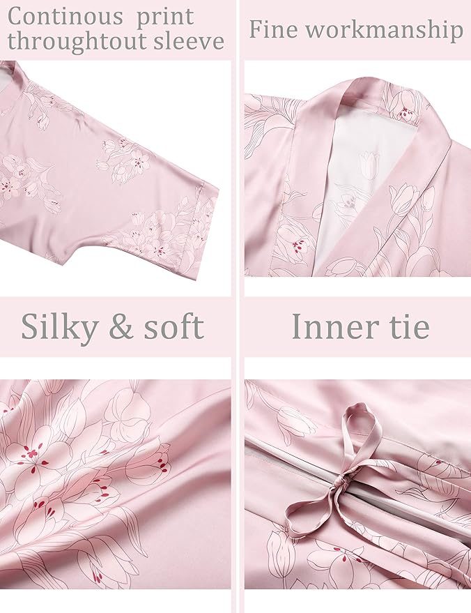 Aensso Long Soft Lightweight Silky Kimonos Robes for Women, Luxury Japanese Floral Womens Kimono Robe