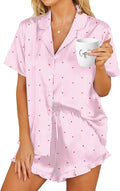 HOTOUCH Womens Satin Pajamas Set Button Down 2 Piece Silk Pjs Shorts Set Ruffle Lingerie Notch Collar Sleepwear