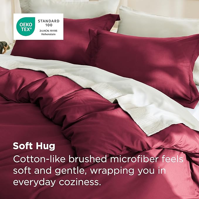 Bedsure Duvet Cover Full Size - Soft Double Brushed Bedding Set for Kids & Adults, Zipper Closure, 3 Pieces, Includes 1 Duvet Cover (80"x90") & 2 Pillow Shams, NO Comforter, Burgundy Red