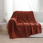 Aormenzy Red Brown Knit Throw Blankets Oversized Cable Knit Decorative Throw Blanket Soft Cozy Knitted Blanket for Sofa Couch Bed, 60" x 80"