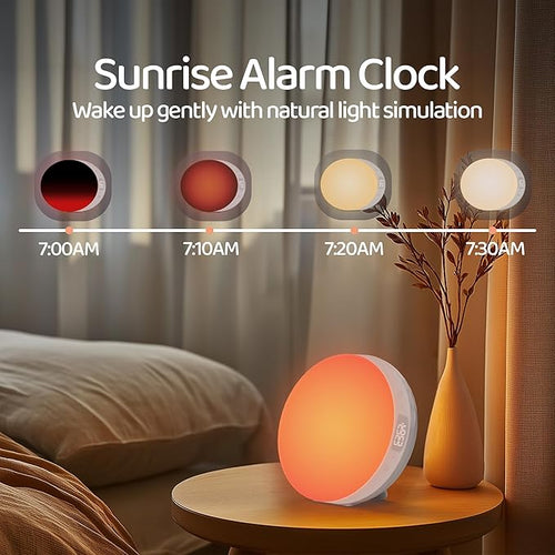 ANTDALIS Sunrise Alarm Clock for Heavy Sleepers Adults, Wake Up Light Dimmable Night Light for Kids Teens Bedroom Home Decor Girls Boys Women Gifts, 20 Color and Touch Control, Snooze, White