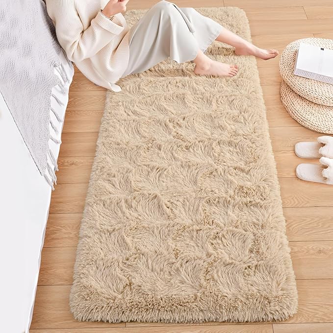 ISEAU Runner Rug for Bedroom, 2x6 Feet Shag Area Rug with Upgrade Non Slip, Fluffy Carpet Runner for Hallway, Fuzzy Soft Living Room Rugs for Kids Boys Girls Bedroom Decor, Camel