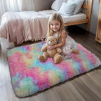 Blivonta Rainbow Rug for Girls Bedroom, 2x3 Fluffy Area for Kids Playroom, Furry Carpet for Nursery, Shaggy for Teen Living Room, Thick Fuzzy Plush for Dorm, Cute Room Decor for Baby