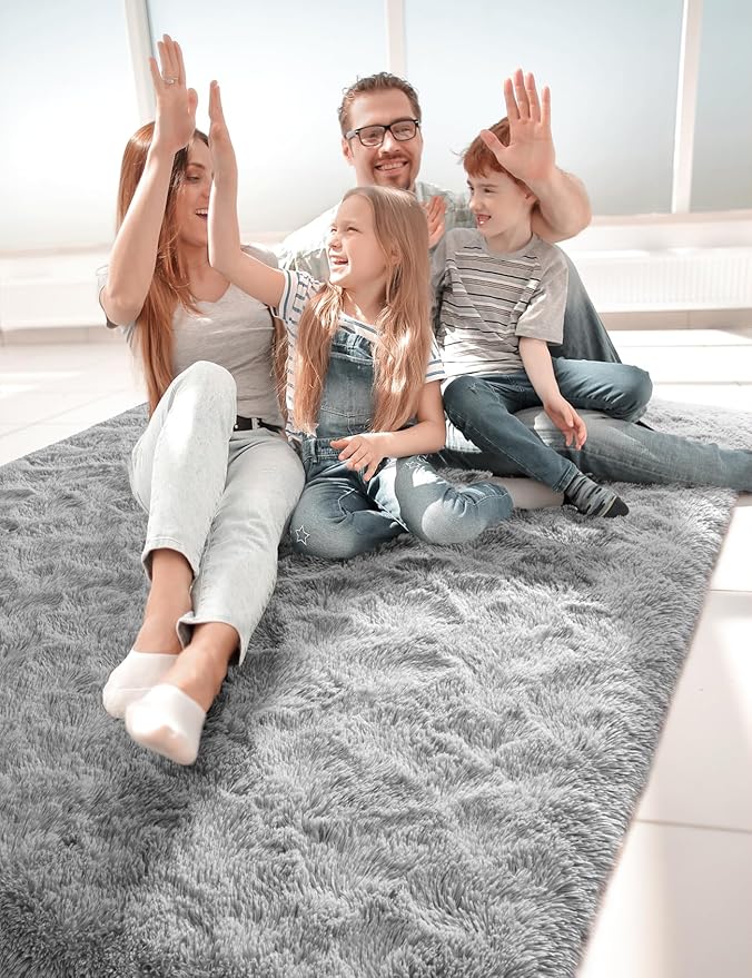 Macgace 3x5 Grey Area Rugs for Living Room, Super Soft Fluffy Rug with Non-Slip Backing for Girls Boys Bedroom Baby Nursery, Solid Shag Carpet Modern Home Interior Decor
