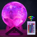 LED Galaxy Lamp 6.7" - 16 Colors, 4 Modes Mesmerizing 3D Moon Lamp with Touch & Remote Control, Wooden Stand, USB Charging - Printed Moon Night Light with Realistic Design | Party in The Dark Decor