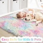 Amdrebio Rainbow 2x6 Runner Area Rugs for Girls Bedroom Kids Room Decor, Pastel Colorful Bedside Rug for Nursery, Cute Unicorn Shaggy Rug for Baby Princess, Kawaii Fluffy Plush Carpet for Playroom