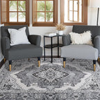 CRYPTOLITE Vintage Area Rug 5x8 Rugs, Machine Washable Vintage Area Rug Non-Slip Low Pile Large Rug for Living Room, Bedroom, Farmhouse, Dining Room, Grey