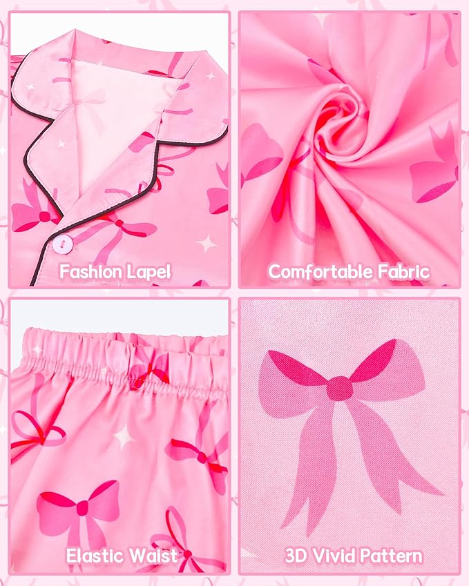Girls Pajamas Silk PJS Set Satin Sleepwear Long Sleeve Jammies for Kids Button-Down Nightwear Loungewear 3-16 Years
