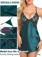Avidlove Women Lingerie V Neck Sexy Nightwear Satin Sleepwear Lace Chemise Mini Babydoll Nightgown