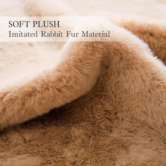 Cute Area Rugs for Bedroom Aesthetic 3 x 3 Feet Kawaii Cartoon Bear Carpet Kids Rug for Nursery Toddler Teen Girls Room Home Decor Soft Shag Fluffy Faux Rabbit Fur Rug with Suede Backing