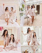 Ekouaer Satin Pajama Set for Women Button Down Pj Set Long Sleeve Top and Shorts 2 Piece Loungewear Summer Soft Sleepwear