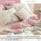 ALEISSEL White Floral Cotton Comforter King Size - 3PC Lightweight Bedding Sets with Soft Fill, Vibrant Garden Botanical Patterns, Petal Pink Reversible Design with Feminine Elegance