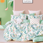 ALEISSEL Botanical Cotton Comforter Twin Size 2Pcs - Cute Garden Floral Design with Green Leaves & Coral and Pink Flowers,Sage Striped Reverse,Lightweight Reversible Bedding Sets(Twin,68"×90")