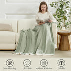 Amélie Home Premium Chenille Throw Blanket, Soft Cozy Luxury Two-Tone Knit Blanket for Couch, Sofa, Chair, Home Decor, Sage Green & Ivory 50"x60"
