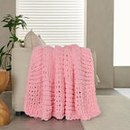 Chunky Knit Blanket Throw 50x60 Inches,Handmade Cable Knit Crochet Blanket,Cozy Lightweight All Season,Wrinkle-Resistant Polyester for Couch Bed Sofa Reading Nook, Beige,Pink