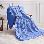 Negwoo Chunky Knit Throw Blanket, 40''*50'' Knitted Throw Chenille Yarn for Bed Couch, Handmade Light Blue Crochet Big Thick Blanket, Machine Washable Cute Comfy Blanket for Home Decor