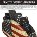 QIELIZI Leather Remote Caddy Desktop Organizer with 5 Spacious Compartments for TV Remotes/Media Controllers/Office Supplies (American Flag)