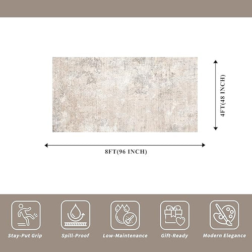 4x8 Washable Indoor Entryway Rug – Non-Slip Rubber Backed Floor Mat for Kitchen, Hallway, Bedroom – Modern Abstract Low-Pile Thin Wide Carpet Runner for Bathroom, Living Room, Office (Beige Grey, 4x8)