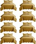 IR Imperial Rooms 8 Pack Quilt King Size Bedding (106" x 96") - Bulk Wholesale for Hotels, Guest Bedroom & Airbnbs - Lightweight Microfiber Reversible Floral Embossed Quilts Bedspreads (Ochre)