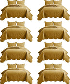 IR Imperial Rooms 8 Pack Quilt King Size Bedding (106" x 96") - Bulk Wholesale for Hotels, Guest Bedroom & Airbnbs - Lightweight Microfiber Reversible Floral Embossed Quilts Bedspreads (Ochre)