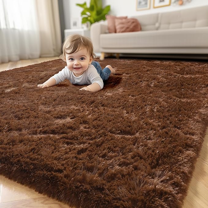 Amdrebio Dark Brown Area Rugs for Bedroom Living Room, 5x7 Fluffy Shaggy Plush Rugs for Kids Room Decor Aesthetic, Fuzzy Furry Chocolate Coffee Modern Cool Carpet for Classroom Playroom Dorm Nursery