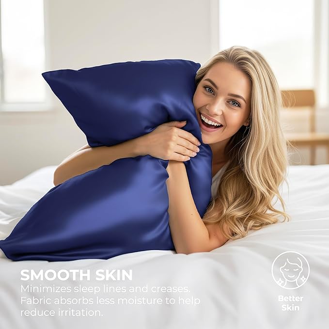 Pure Bedding Satin Pillowcase 2 Pack - King Size (20"x40", Midnight Blue) - Silky Pillow Cases for Hair and Skin - Satin Pillow Covers with Envelope Closure - Extra Soft Premium Microfiber