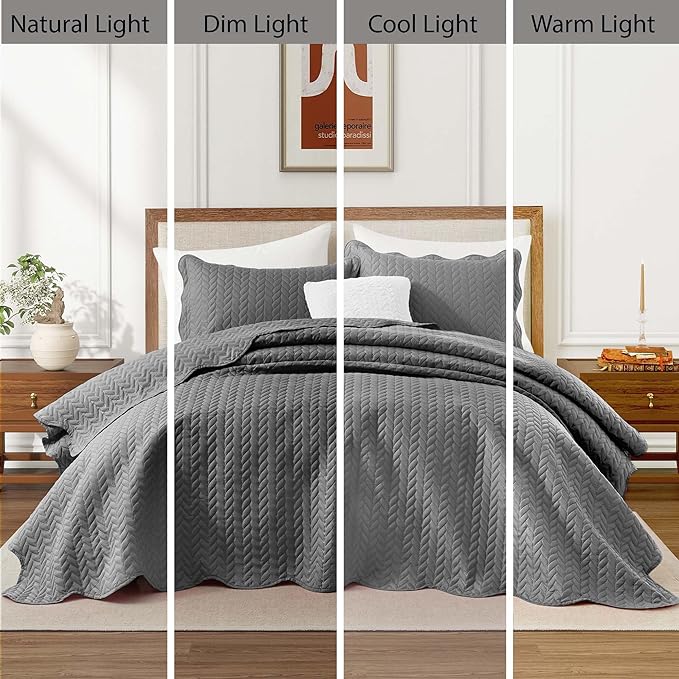 IR Imperial Rooms Twin Quilt Bedding Set Size (68” x 86”) + 1 Pillow Shams (20” x 26” + 2”) - 2 Pcs All Season Lightweight Reversible Microfiber Coverlet Embossed Quilt Bedspread (Grey)