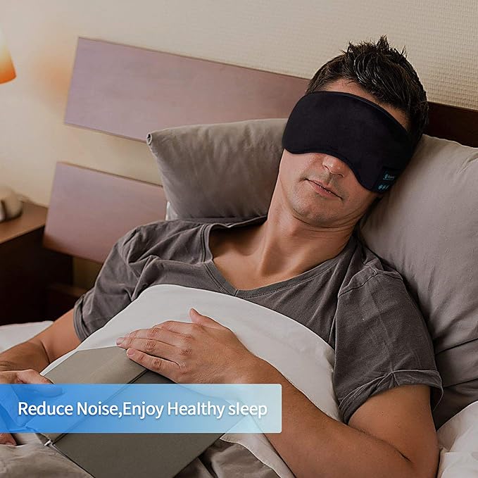 Voerou Sleep Headphones 5.2 Bluetooth Sleep Mask with Music and Ultra Thin Speakers Perfect for Sleeping, Air Travel,Meditation and Relaxation，Unique Gifts for Men Women - Black
