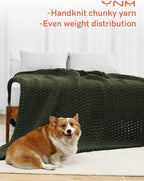 YnM Cotton Weighted Blanket, Handmade Chunky Knitted Design, Soft and Cozy, Temperature Regulating and Breathable, Machine Washable Throw for Sleep or Home Decor (Pine Green, 43x50 Inch, 10lbs)