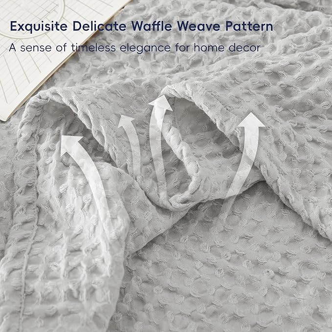 PHF Ultra Soft Waffle Weave Blanket King Size 104"x 90"- Washed Lightweight Breathable Cozy Woven Blanket for Bed - Aesthetic Decor for Couch Bedding Sofa Home Car - Light Grey