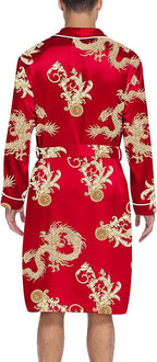 SWOMOG Men's Satin Robe Silky Kimono Bathrobe with Shorts Set Lightweight Soft Loungewear Nightwear