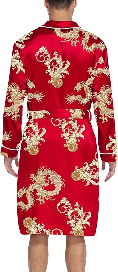 SWOMOG Men's Satin Robe Silky Kimono Bathrobe with Shorts Set Lightweight Soft Loungewear Nightwear