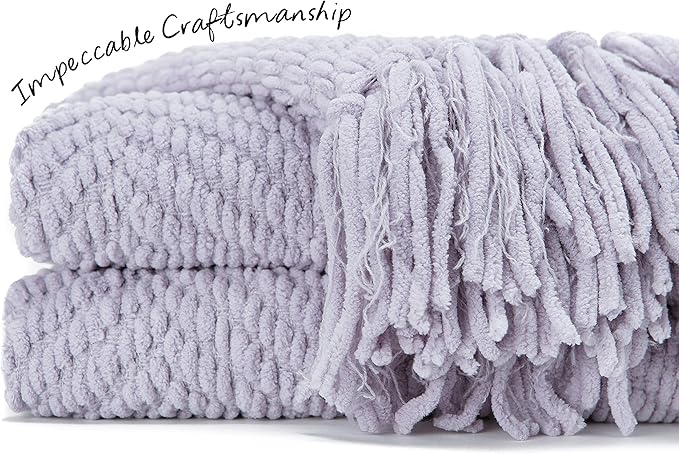 Chanasya Premium Textured Knit Throw Blanket with Tassels - Soft, Cozy Blanket for Couch, Bed, Living Room - 50" x 65” - Misty Lilac