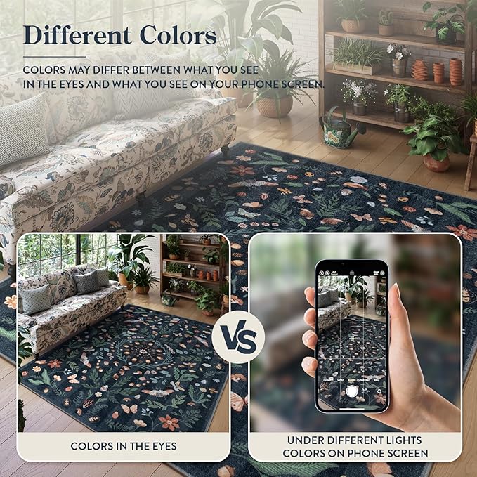 Lahome Insect Botanical 2x6 Washable Rug Runners for Hallways Non Slip, Black Bathroom Kitchen Runner Rugs Non Skid, Soft Non-Slip Entryway Indoor Carpet for Laundry Bedroom