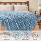 BEDELITE Blue Throw Blanket for Couch and Bed- Super Soft and Warm 3D Checkered Fluffy Fuzzy Fleece Blanket, Luxurious Plush Cozy Blanket for Room Decor Fall and Winter, 50x60 inches