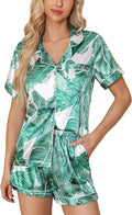 Samring Women's Silk Satin Pajamas Set Short Sleeve Sleepwear Two Piece Button Down Pj Set with Pockets S-XXL