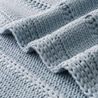 RECYCO Cable Knit Blue Throw Blanket Twin Size for Couch, Super Soft Warm Cozy Decorative Knitted Throw Blanket 3.6LB for Bed, Sofa, Chair Large 60"x80"