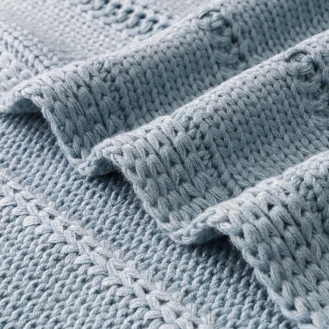 RECYCO Cable Knit Blue Throw Blanket for Couch, Super Soft Warm Cozy Decorative Knitted Throw Blanket 2.3LB for Bed, Sofa, Chair 50"x60"