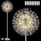BesLowe 69'' Crystal Floor Lamp for Living Room, Modern Standing Lamp with 738PCS K9 Crystals, Tall Lamp Pole Light for Bedroom Office, Mid Century Silver Floor Lighting with 9 LED Bulbs, Chrome