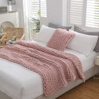 WESHIONGOO Chunky Knit Blanket Throw 51"×63" Knitted Throw Blankets for Couch Bed Fluffy Soft Blanket with Jumbo Chenille Yarn Thick 100% Handmade (Pink)