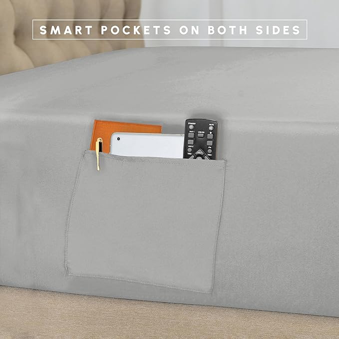 Elegant Comfort 8-Piece Pinch Pleated Comforter Set - All Season Complete Bed in a Bag, Includes 4pc Smart Sheet Set, Bed Skirt, Comforter, Matching Pillowcases and Shams, Twin/Twin XL, Light Gray